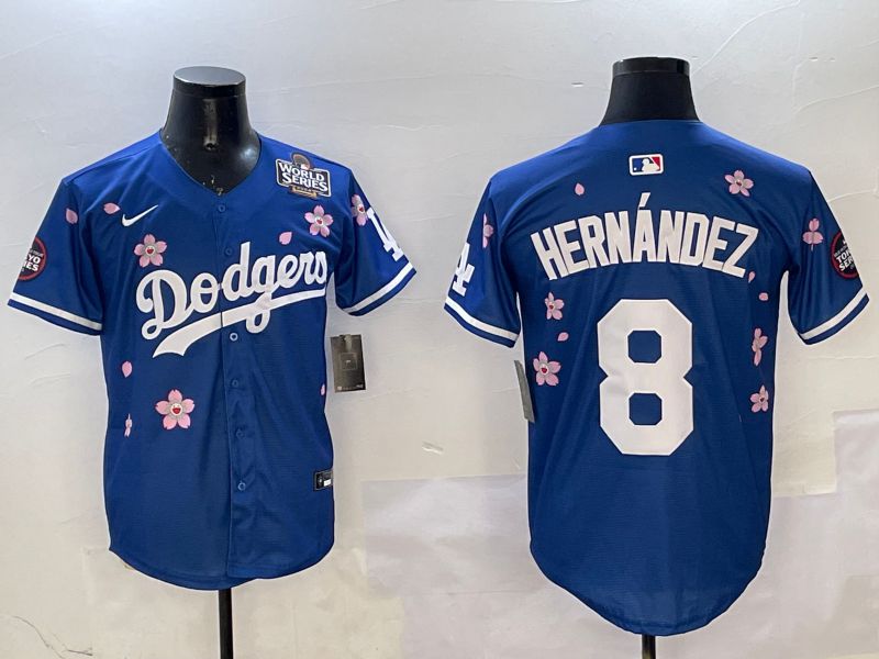 Men Los Angeles Dodgers 8 Hernandez Blue Sakura Edition 2025 Nike MLB Jersey style 3
